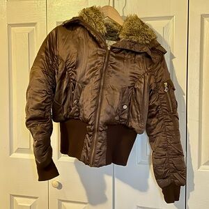 Vintage Baby Phat Chocolate Bomber Jacket with Faux Fur